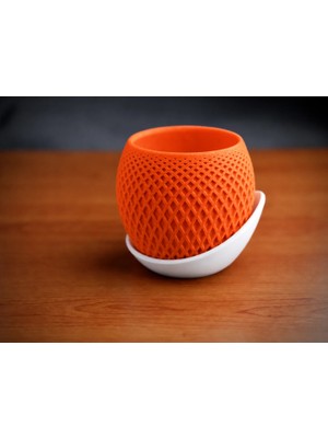 Urfakent 3D Baskı Küre Saksı - Kafes Dokulu Iki Parçalı Dekoratif Saksı - Turuncu-Beyaz