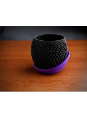 Urfakent 3D Baskı Küre Saksı - Kafes Dokulu Iki Parçalı Dekoratif Saksı - Siyah-Mor