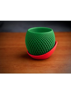 Urfakent 3D Baskı Küre Saksı - Kafes Dokulu Iki Parçalı Dekoratif Saksı - Yeşil-Kırmızı