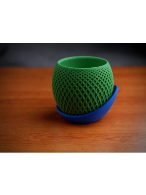 Urfakent 3D Baskı Küre Saksı - Kafes Dokulu Iki Parçalı Dekoratif Saksı - Yeşil-Mavi