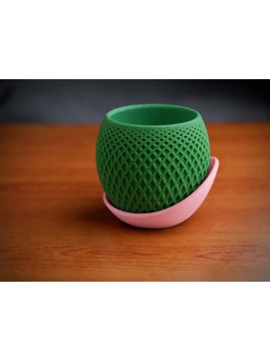 Urfakent 3D Baskı Küre Saksı - Kafes Dokulu Iki Parçalı Dekoratif Saksı - Yeşil-Pembe