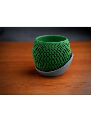 Urfakent 3D Baskı Küre Saksı - Kafes Dokulu Iki Parçalı Dekoratif Saksı - Yeşil-Gri