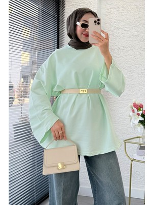 Miraydin Butik Kadın Basic Sweatshirt Tunik M52419- Mint