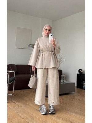 Miraydin Butik Kadın Seyyar Bağlamalı Oy-Sho Kumaş Tunik M62410 - Bej