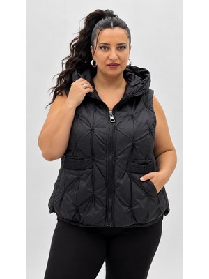 AlanyaXXL Büyük Beden Kapüşonlu Kapitone Oversize Kadın Kısa Yelek