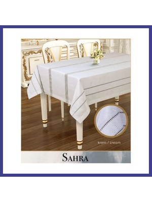 Bezos Polyester Ajurlu Keten Masa Örtüsü Tablecloth 160X220 cm Dantelli Yemek Masası Örtüsü Sahra Model Krem Mrl
