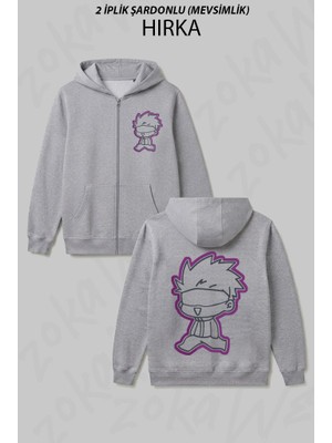 Zoka Wear Jujutsu Kaisen Minimalist Satoru Gojo Senseı Anime Karakt Baskılı Fermuarlı Kapşonlu Hırka