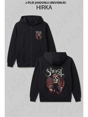 Zoka Wear Ghost Bc Tobias Forge Music Muzik Rock Gotik Baskılı Fermuarlı Kapşonlu Hırka