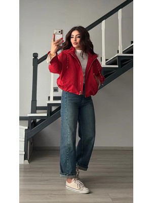 Elisin Koyu Mavi Yıkamalı Barrel Fit Jean