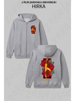 Zoka Wear Gul ve Silah Tasarim Baskılı Fermuarlı Kapşonlu Hırka