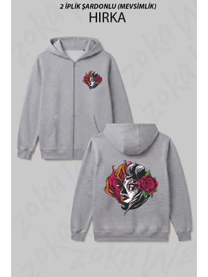 Zoka Wear Kadin Gul Iyi Kotu Baskılı Fermuarlı Kapşonlu Hırka