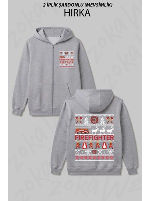 Zoka Wear Firefighter Ugly Christmas Sweater Tee Baskılı Fermuarlı Kapşonlu Hırka
