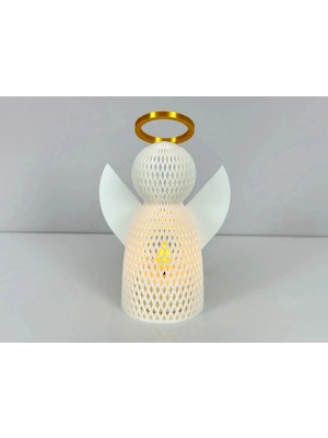 Urfakent 3D Baskı File Dokulu Melek Tealight Mumluk 14,5 cm Altın Haleli Dekoratif Fener Şamdan Masa Süsü