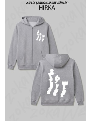 Zoka Wear Pieces Chess Satranc T-Sh Baskılı Fermuarlı Kapşonlu Hırka