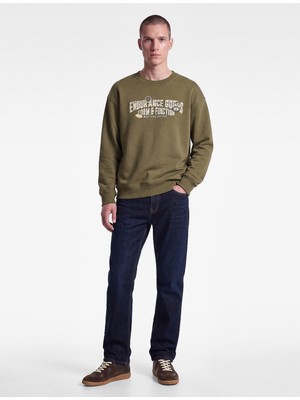 Koton Rahat Kalıp Şardonlu Uzun Kollu Bisiklet Yaka Baskılı Sweatshirt