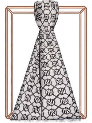 İpekevi Ipekevi Monogram Desenli Ipek Şal 09375-BEYAZ Siyah