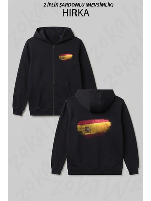 Zoka Wear Ispanya - Spain Bayragi Baskılı Fermuarlı Kapşonlu Hırka