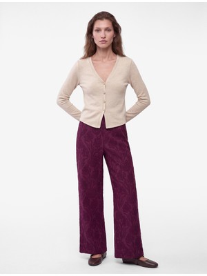 Koton Straight Jakarlı Çiçek Desenli Bol Paça Pantolon