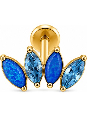 Defne Silver Premium Titanyum Opal Taşlı Piercing