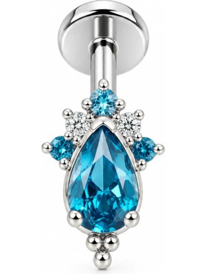 Defne Silver Premium Titanyum Mavi Damla Piercing