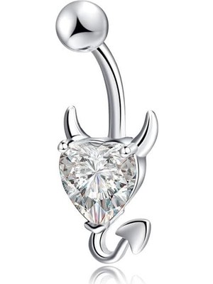 Nacario Chavin Beyaz Kalp Taşlı Şeytan Çelik Göbek Piercing DT70BY