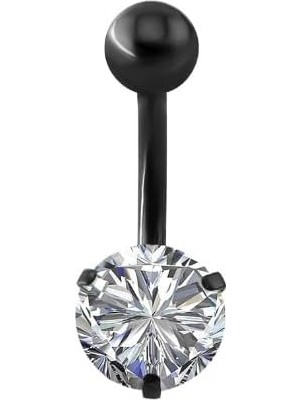 Nacario Chavin Beyaz Taşlı Siyah Çelik Göbek Piercing DP46