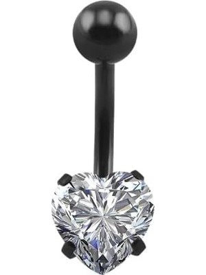 Nacario Chavin Beyaz Kalp Taşlı Siyah Çelik Göbek Piercing DP47