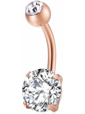 Nacario Chavin Beyaz Taşlı Rose Çelik Göbek Piercing DT91RS
