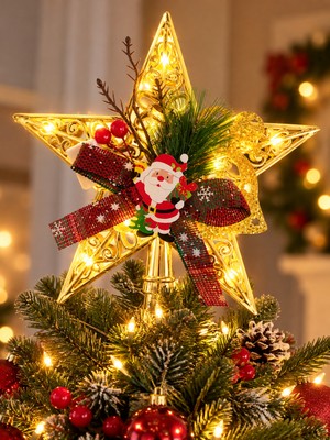 Toha Işıklı Yılbaşı Ağacı Tepeliği ⭐ 20 cm LED Yıldız Tepe Süsü, Dekoratif Noel Ağacı Süsü 🎄✨