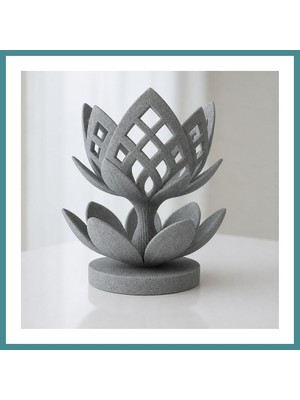Bezos 3D Baskı Lotus Çiçeği Mumluk - Dekoratif Tealight Mumluk-Gri Mac