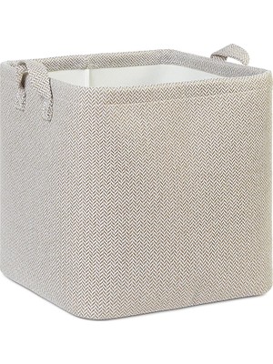 Nacario Ocean Home Textile Bej Renk Dokulu Kumaş Sepet 30 x 30 x 30 cm