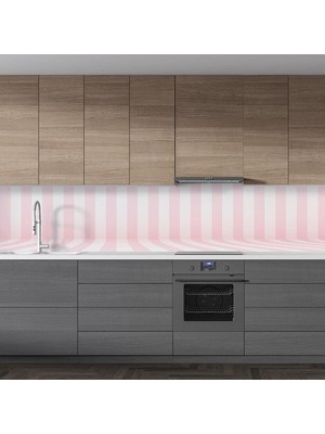 Nacario Mutfak Tezgah Arası Folyo Fayans Kaplama Folyosu 3D Pembe Çizgiler 60 x 200