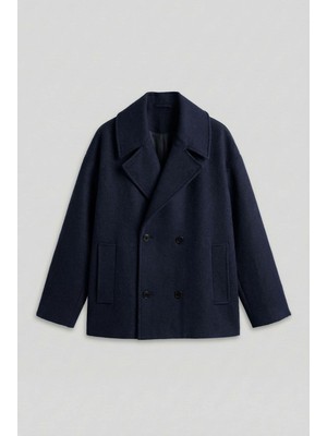 Abluka Online Erkek Oversize Kruvaze Kaban %40 Pamuk %40 Polyester %20 Akrilik Lacivert Basic Casual