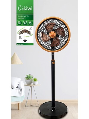 OEM Kıwı KFAN-7419 Salınım Fonksiyonlu Metal Kanatlı Sirkülasyonlu Vantilatör Siyah