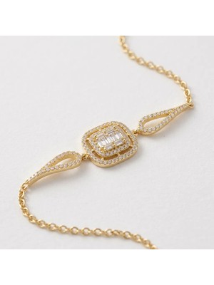 925 Ayar Gümüş Baget Taşlı Gold Kadın Bileklik