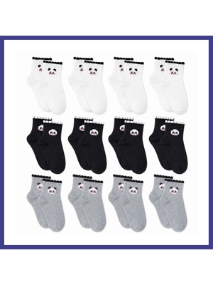 Bezos Kadın Panda Desenli Kısa Konç Çorap 12'li Paket, %80 Pamuklu Dikişsiz Burun, Nefes Alan Yumuşak Bilek Çorabı, Siyah Beyaz Gri · Beden: 36-40 · Renk: Çok Renkli 12 Li Mrl