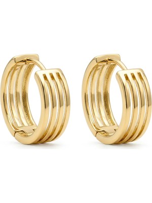 Zeino Çoklu Şeritli Çelik Halka Küpe - 14K Altın Kaplama - 17 mm