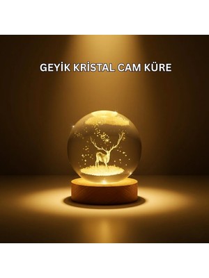 Rsk USB Bağlantılı Geyik Temalı Kristal Küre Premium Masa Gece Lambası