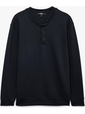 Koton Uzun Kollu Pike Kumaş Düğmeli Henley Yaka Sweatshirt