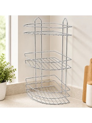 Veraura Lifestyle Üç Katlı Üçgen Metal Banyo Köşeliği Krom