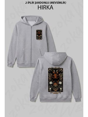 Zoka Wear Boga Burcu Taurus Astoloji Gotik Burc Baskılı Fermuarlı Kapşonlu Hırka