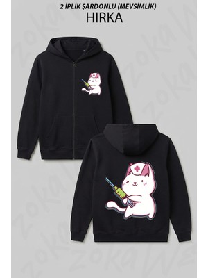 Zoka Wear Hemsire Saglikci Tasarim Baskil Baskılı Fermuarlı Kapşonlu Hırka