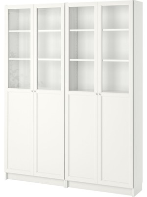 IKEA Beyaz Cam ve Panel Kapaklı Kitaplık 160X30X202 cm
