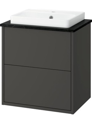 IKEA Koyu Gri-Siyah Mermer Lavabolu Banyo Dolabı 62X49X71 cm