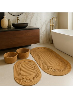 Mavaux Terra 4’lü Banyo Seti – 2’li Oval Paspas & 2’li Oval Sepet, Doğal Halat Dokuma, El Yapımı - Premium Hasır 50 x 80