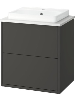 IKEA Koyu Gri-Beyaz Mermer Lavabolu Banyo Dolabı 62X49X71 cm