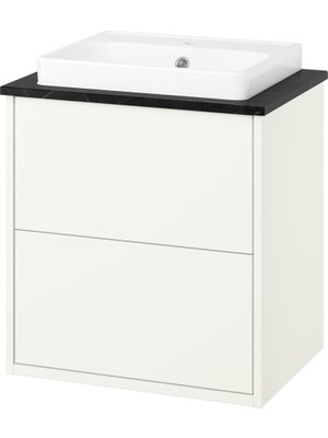 IKEA Beyaz-Siyah Mermer Lavabolu Banyo Dolabı 62X49X71 cm
