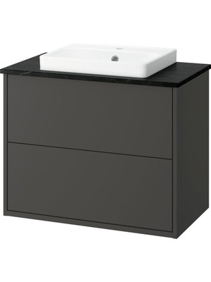 IKEA Koyu Gri-Siyah Mermer Lavabolu Banyo Dolabı 82X49X71 cm