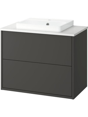 IKEA Koyu Gri-Beyaz Mermer Lavabolu Banyo Dolabı 82X49X71 cm