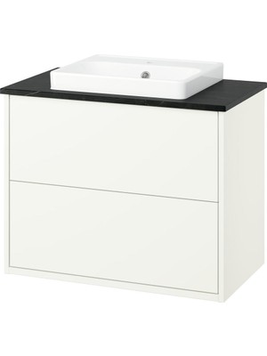IKEA Beyaz-Siyah Mermer Lavabolu Banyo Dolabı 82X49X71 cm